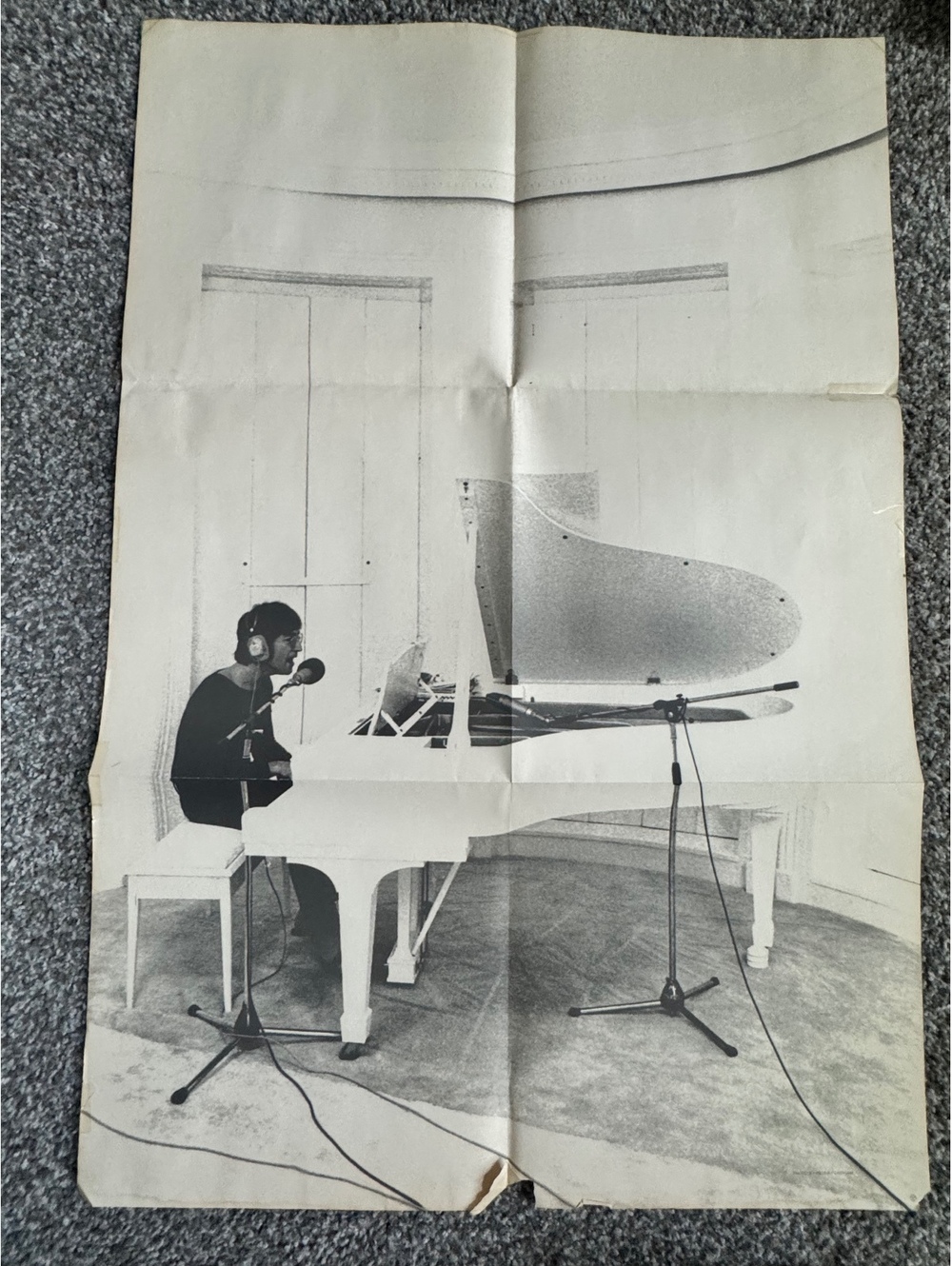 Vintage Black and White Poster of John Lennon at Grand Piano 22x33